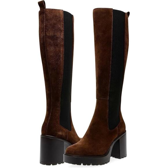 NEW Steve Madden Brown Suede Tall Platform Block Heel Boots sz 11 - Picture 2 of 14